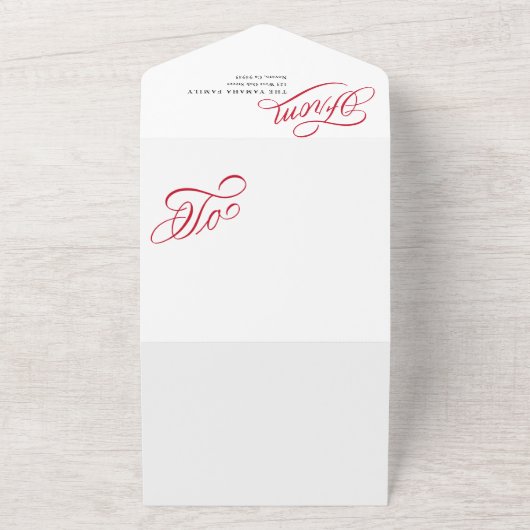 Elegant rood script Happy Holiday fotokaart All In One Uitnodiging (Buitenkant)