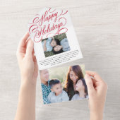 Elegant rood script Happy Holiday fotokaart All In One Uitnodiging (Afscheurbaar)