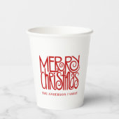 Elegant rood script Merry Christmas Custom Papieren Bekers (Achterkant)