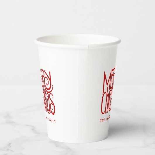 Elegant rood script Merry Christmas Custom Papieren Bekers (Rechts)
