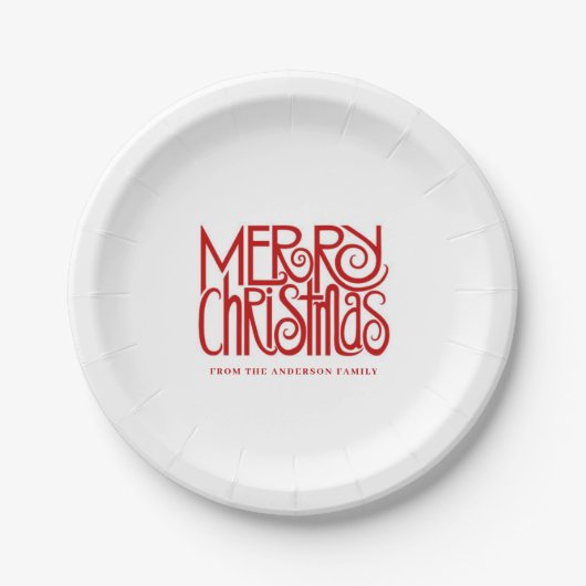 Elegant rood script Merry Christmas Custom Papieren Bordje (Voorkant)