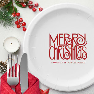 Elegant rood script Merry Christmas Custom Papieren Bordje