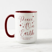 Elegant rood script Vrede op aarde Vrolijk kerstfe Mok (Links)
