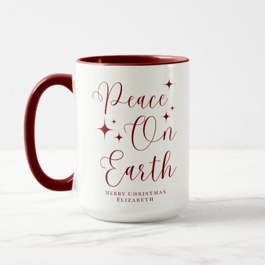 Elegant rood script Vrede op aarde Vrolijk kerstfe Mok (Links)