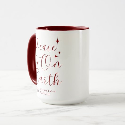 Elegant rood script Vrede op aarde Vrolijk kerstfe Mok (Voorkant links)