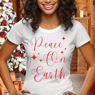 Elegant rood script Vrede op aarde Vrolijk kerstfe T-shirt