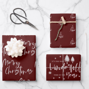 Elegant rood vrolijk kerstcitaat cadeau inpakpapier vel