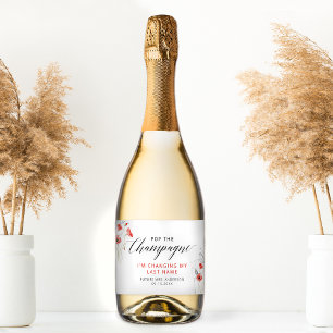 Elegant rood Waterverf Flowers Vrijgezellenfeest Sparkling Wijnetiket