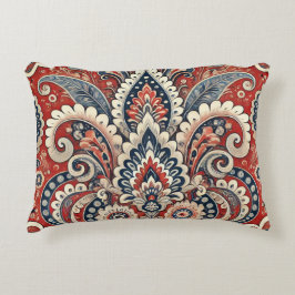 Elegant rood, wit & blauw Paisley Bloemenpatroon Accent Kussen