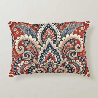 Elegant rood, wit & blauw Paisley Bloemenpatroon Accent Kussen