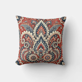 Elegant rood, wit & blauw Paisley Bloemenpatroon Kussen