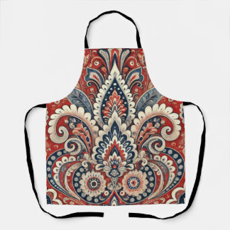 Elegant rood, wit & blauw Paisley Bloemenpatroon Schort