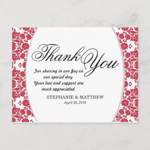 Elegant  rood-wit Damask-patroon Briefkaart
