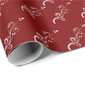Elegant rood wit gebladerte patroon Kerstmis Cadeaupapier (Rol Hoek)