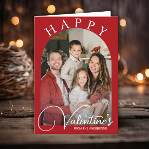 Elegant Rood & Wit Happy Valentijns's Familiefoto Feestdagen Kaart