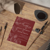 Elegant rood wit minimalistische lijn bloemenbruil kaart