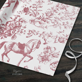 Elegant  Rood Wit Paard Bloemenpatroon Cadeaupapier