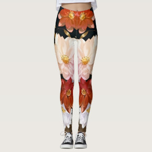 Elegant Rood Wit & Roze Waterverf Bloemenpatroon Leggings