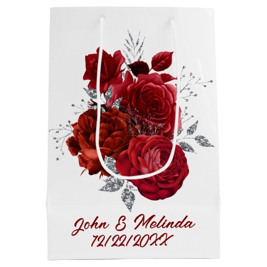 elegant rood zilver roos: naamdatum toevoegen medium cadeauzakje (Achterkant)