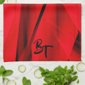 Elegant rood zwart abstract design Initialen Theedoek (Gevouwen)