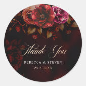 Elegant rood zwart bloemenbruiloft dank u ronde sticker (Voorkant)