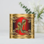 Elegant rood zwart en goud verjaardagsfeest kaart (Staand voorkant)