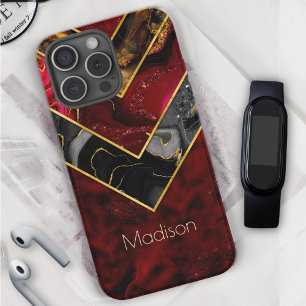 Elegant rood zwart goud meisjesachtig geometrisch iPhone 16 pro hoesje
