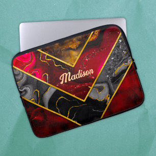 Elegant rood zwart goud meisjesachtig geometrisch laptop sleeve