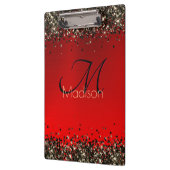 Elegant rood zwart goudglitter monogram klembord (Links)