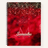 Elegant rood zwart goudglitter monogram notitieboek (Voorkant)