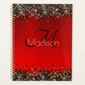 Elegant rood zwart goudglitter monogram planner (Voorkant)