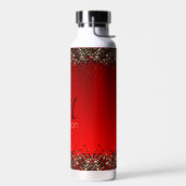 Elegant rood zwart goudglitter monogram waterfles (Links)