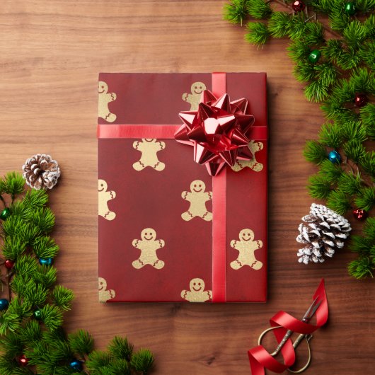 Elegant roodbruin kerstontbijtpatroon cadeaupapier (Feestdagen Geschenken)