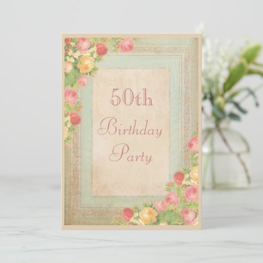 Elegant  Roos 50e verjaardag Kaart (Staand voorkant)