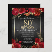 Elegant Roos 80th Birthday Invitation (Voorkant / Achterkant)