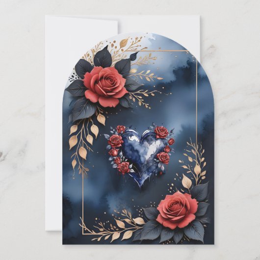 Elegant roos arrangement met goudkleurig blad kaart (Achterkant)