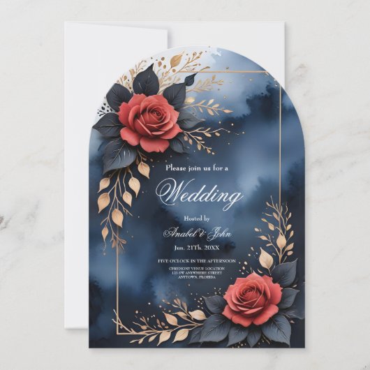 Elegant roos arrangement met goudkleurig blad kaart (Voorkant)