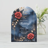 Elegant roos arrangement met goudkleurig blad kaart (Staand voorkant)