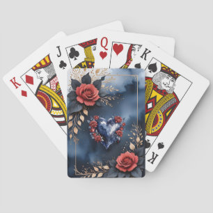 Elegant roos arrangement met goudkleurig blad pokerkaarten
