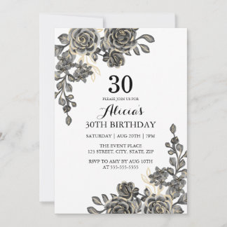 Elegant Roos Bloem Zwart & Goud Verjaardag Kaart