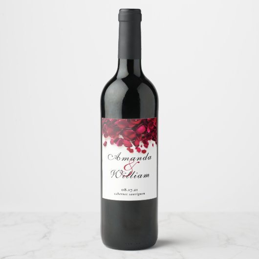 Elegant Roos bloemblaadjes bruiloft Wijn Etiket (Voorkant)