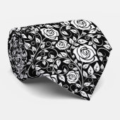 Elegant Roos Bloemblaadjes Patroon Zwart-wit Stropdas (Opgerold)