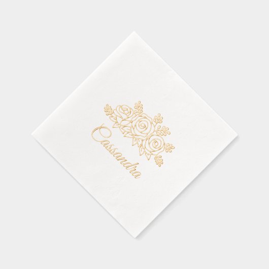 Elegant Roos Bloemen Boeket Aangepaste Naam Folie Servetten (Rechts)