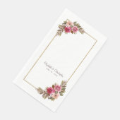 Elegant Roos Bloemen Goud Metallic Bruiloft Wit Servet (Hoek)