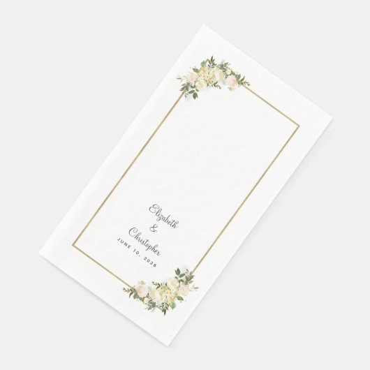 Elegant Roos Bloemen Goud Metallic Bruiloft Wit Servet (Hoek)