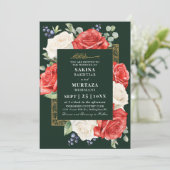 Elegant Roos Bloemen Groene Moslim bruiloft Kaart (Staand voorkant)