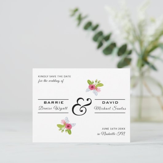 Elegant Roos Bloemen Moderne bruiloft Save the Dat Briefkaart (Staand voorkant)