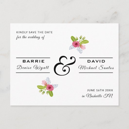 Elegant Roos Bloemen Moderne bruiloft Save the Dat Briefkaart (Voorkant)