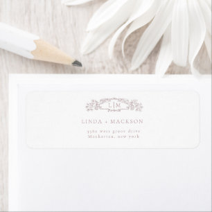 Elegant Roos botanische kam monogram bruiloft Etiket
