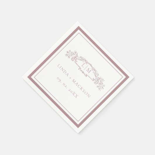 Elegant Roos botanische kam monogram bruiloft Servet (Hoek)